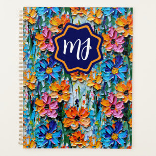 Impasto Style Flowers in a Colourful Monogrammed Planner