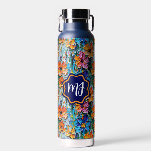 Impasto Style Flowers in a Colourful Monogrammed Water Bottle