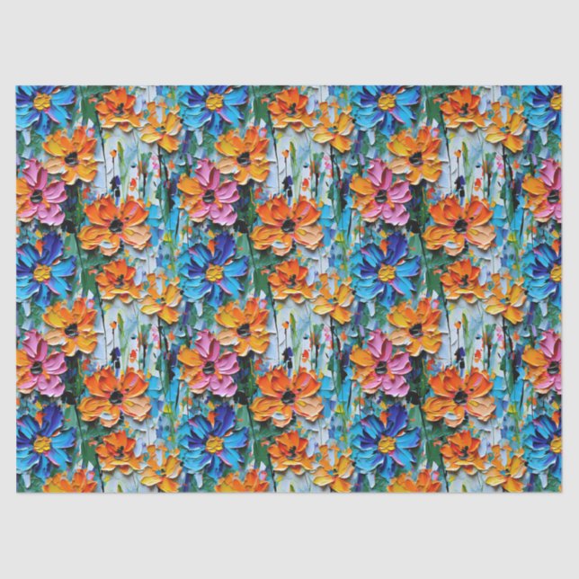 Impasto Style Flowers in a Colourful Pattern Tissue Paper (Front)