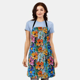 Impasto Style Oil Flowers in a Colourful Pattern Apron