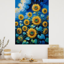 Impasto Style Sunflowers Large Poster | Wall Art