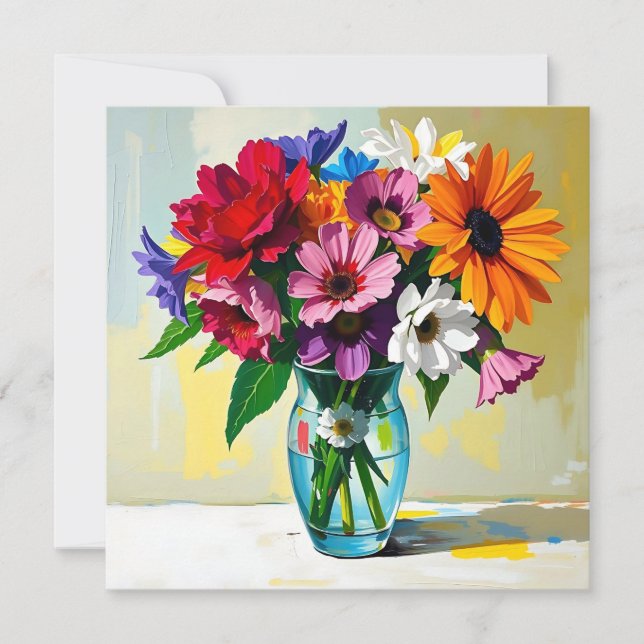 Impasto Style Vase of Colourful Flowers (Front)
