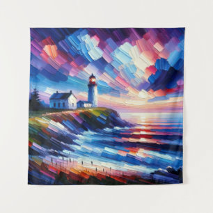 Impasto Twilight at the Shoreline Beacon Tapestry