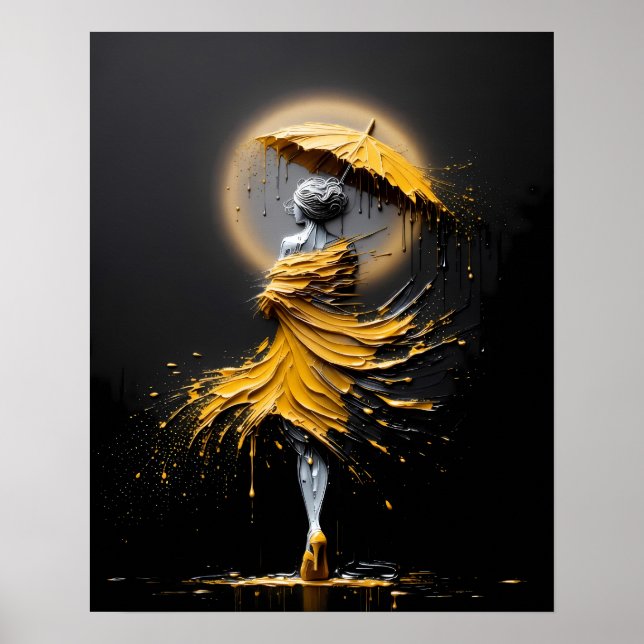 Impasto Yellow Umbrella Silhouette Poster (Front)