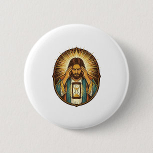 Impatient Jesus Loading Hourglass Slow Internet Te 6 Cm Round Badge