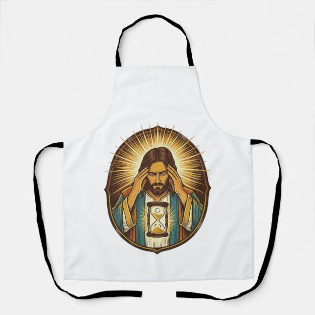 Impatient Jesus Loading Hourglass Slow Internet Te Apron (Front)
