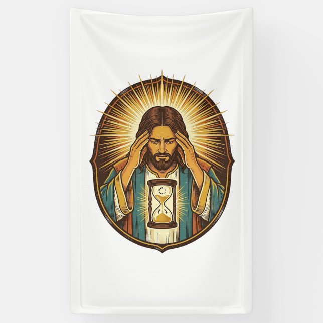 Impatient Jesus Loading Hourglass Slow Internet Te Banner (Vertical)