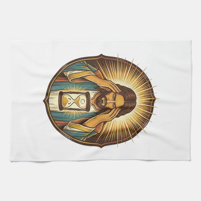 Impatient Jesus Loading Hourglass Slow Internet Te Tea Towel (Horizontal)
