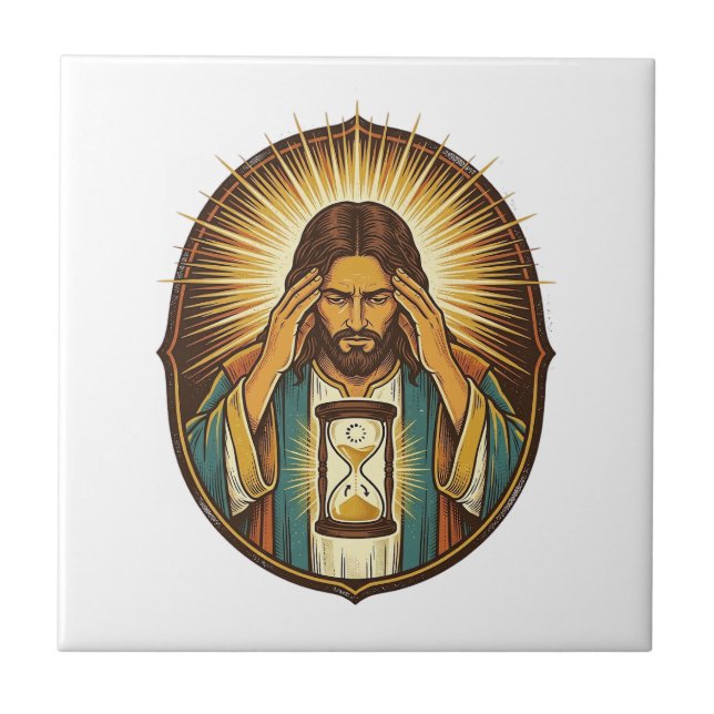 Impatient Jesus Loading Hourglass Slow Internet Te Tile (Front)