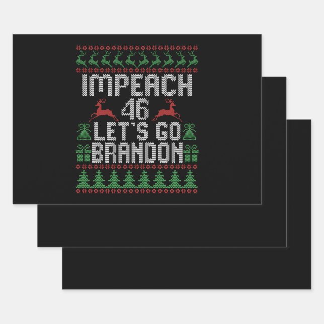 Impeach 46 Let's Go Brandon Ugly Christmas Sweater Wrapping Paper Sheet (Set)
