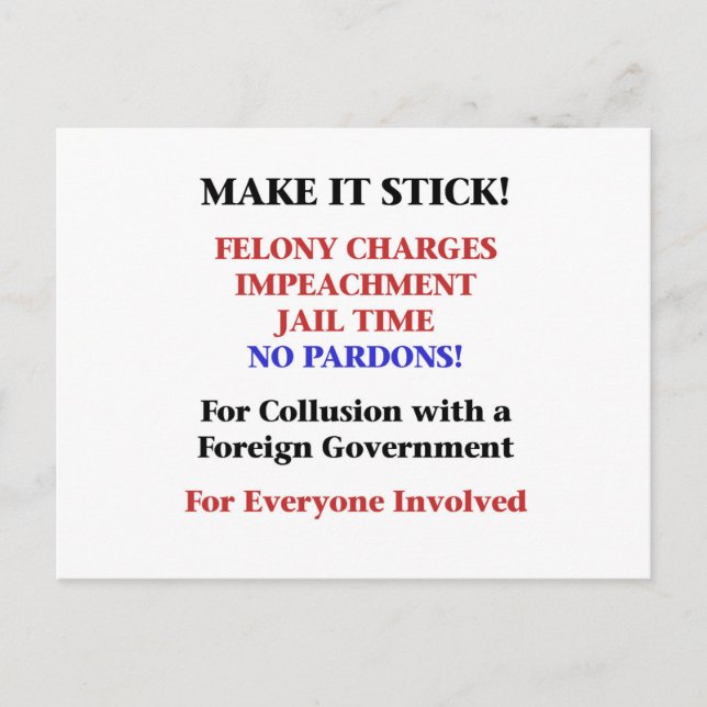 Impeach with No Pardons for Collusion Postcard (Front)
