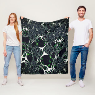 Imperfect white fractal on black space, knitted fleece blanket