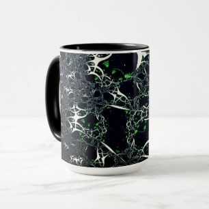 Imperfect white fractal on black space, knitted mug