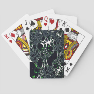 Imperfect white fractal on black space, knitted playing cards