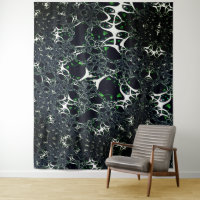 Imperfect white fractal on black space, knitted