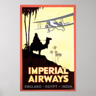 IMPERIAL AIRWAYS Fly to England Egypt India Advert Poster