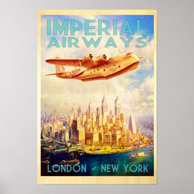 Imperial Airways London & New York Vintage Travel Poster (Front)
