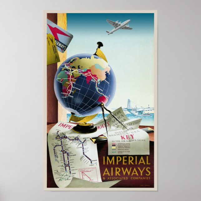 Imperial Airways UK Vintage Poster 1938 (Front)