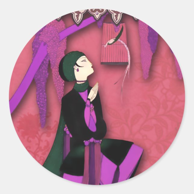 IMPERIAL BIRD in Lilac, Forest Green and Rose Classic Round Sticker (Front)