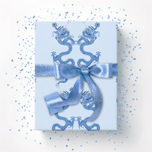 Imperial Dragon in Blue Porcelain Wrapping Paper