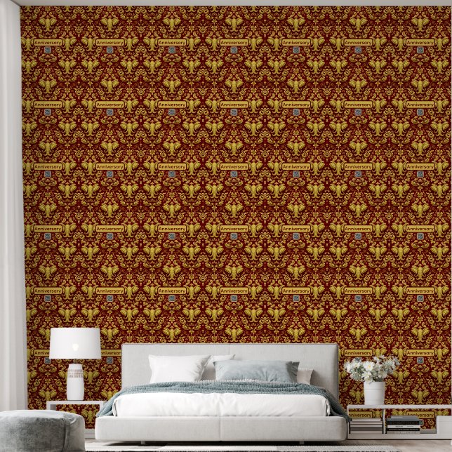 Imperial Elephant: Deep Crimson & Metallic Gold Sa Wallpaper (Bedroom)