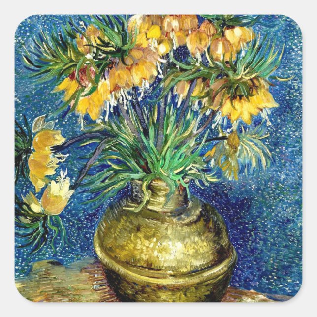 Imperial Fritillaries in Copper Vase Van Gogh art Square Sticker (Front)