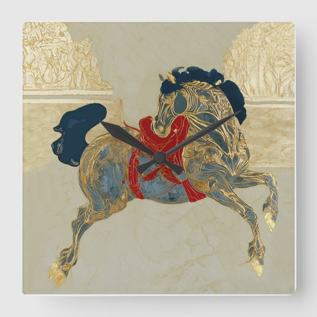 Imperial Golden Horse Square Wall Clock (Front)