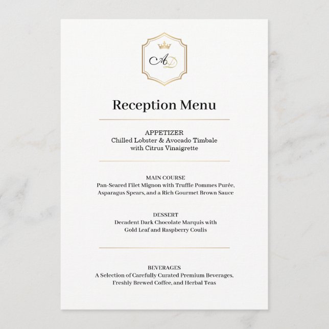 Imperial Luxe Wedding Menu – Reception Style A (Front)
