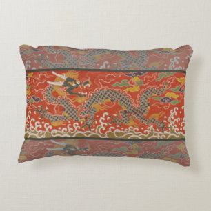 Imperial Red & Black Dragon Silk Pattern Decorative Cushion