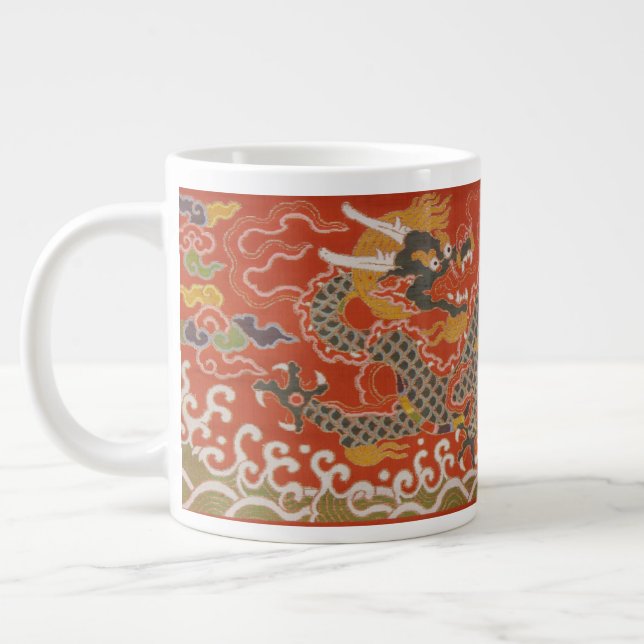 Imperial Red & Black Dragon Silk Pattern Large Coffee Mug (Left)
