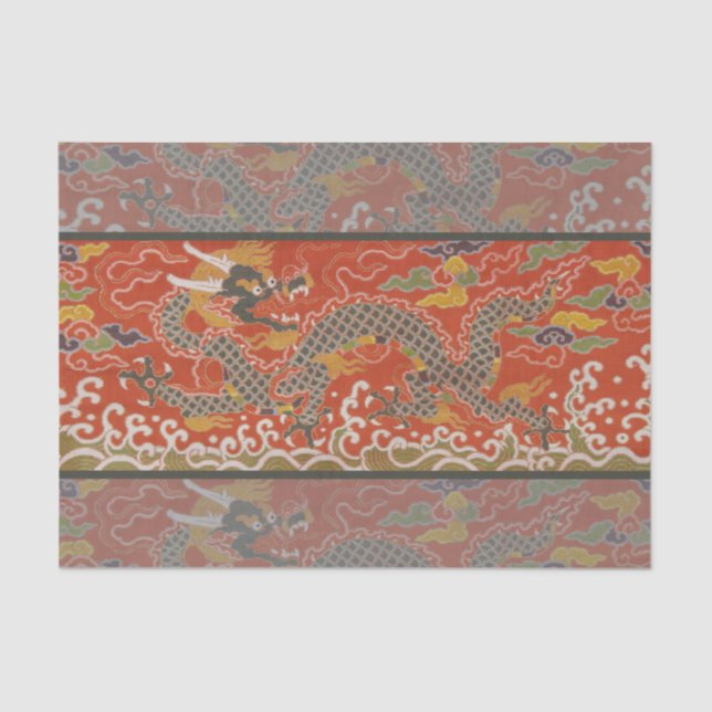 Imperial Red & Black Dragon Silk Pattern Tissue Paper (Front)