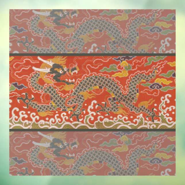 Imperial Red & Black Dragon Silk Pattern Window Cling (Sheet 3)