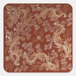 Imperial Red & Gold Dragon Silk Art Square Sticker