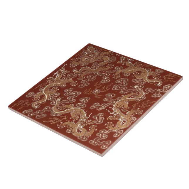 Imperial Red & Gold Dragon Silk Art Tile (Side)