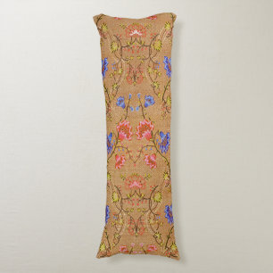 Imperial Red & Gold Interlocking Floral Silk Art Body Cushion