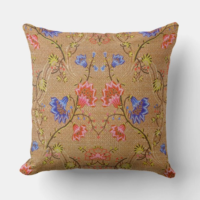Imperial Red & Gold Interlocking Floral Silk Art Cushion (Front)