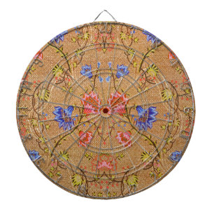 Imperial Red & Gold Interlocking Floral Silk Art Dartboard