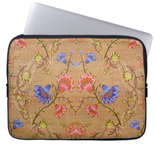 Imperial Red & Gold Interlocking Floral Silk Art Laptop Sleeve