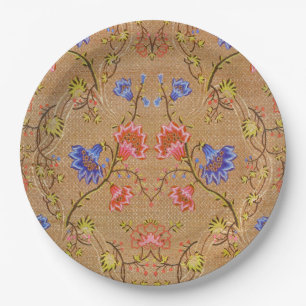 Imperial Red & Gold Interlocking Floral Silk Art Paper Plate