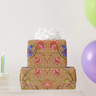 Imperial Red & Gold Interlocking Floral Silk Art Wrapping Paper