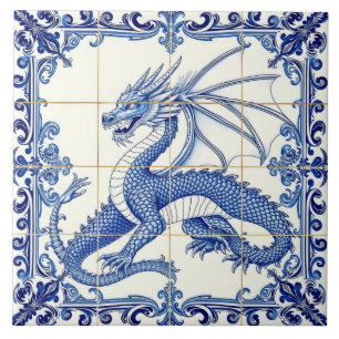 Imperial sapphire dragon tile