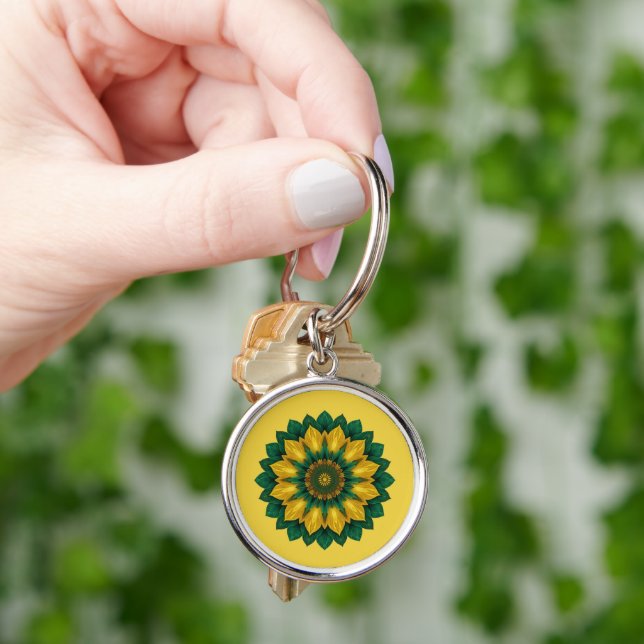 Imperial Solar Flower Mandala Luxury Keychain  (Hand)