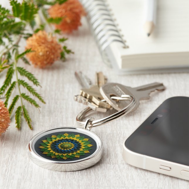 Imperial Solar Leaf Mandala Luxury Keychain (Side)