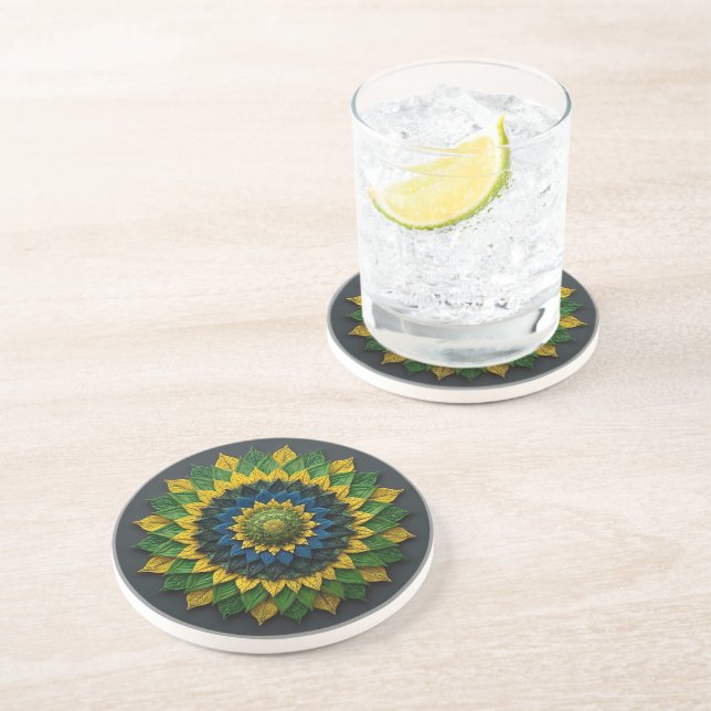 Imperial Solar Leaf Mandala Luxury Keychain - Emer Coaster (Side)