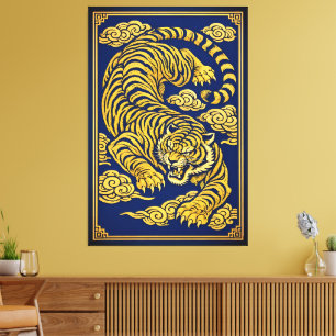 Imperial Tiger – Gold & Blue Canvas Print