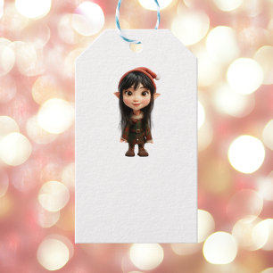 Impish Girl Christmas Elf White Gift Tags