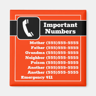 Important Contact Phone Numbers Fridge Reminders Magnet