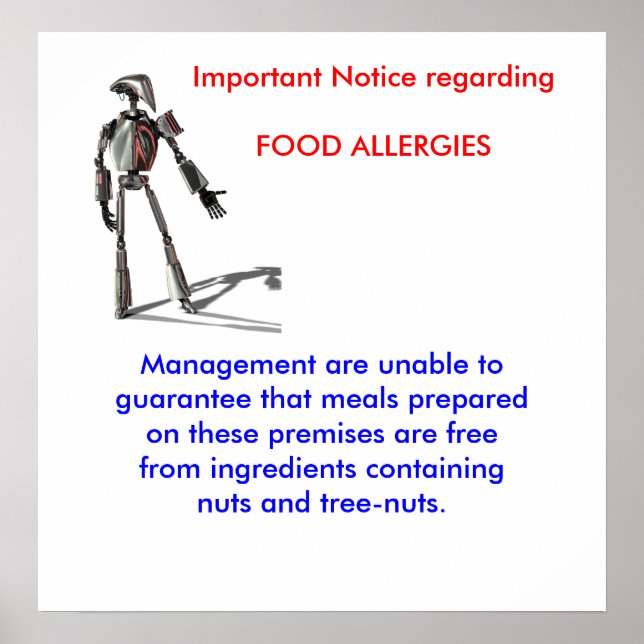 Important Notice regarding FOOD ALLERGIES Poster (Front)