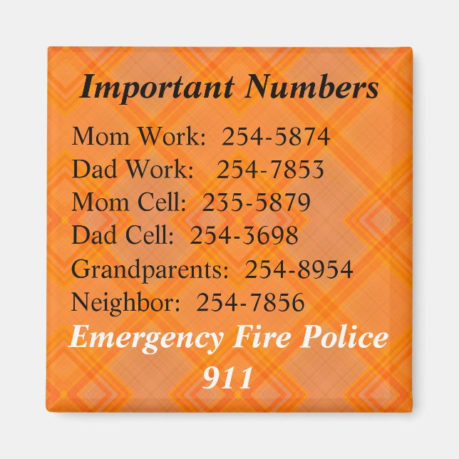 Important Numbers Magnet (Front)