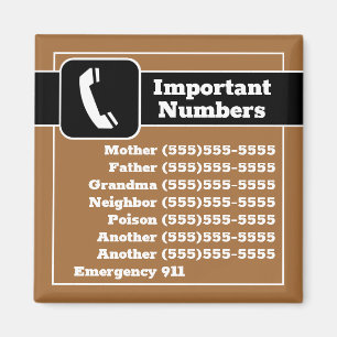 Important Phone Numbers Emergency Reminders Fridge Magnet